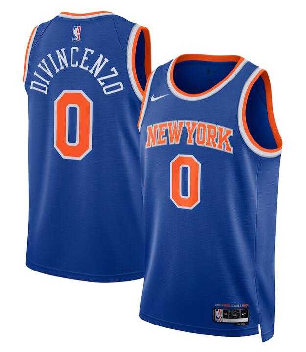 Mens New Yok Knicks #0 Donte DiVincenzo Blue Icon Edition Swingman Stitched Basketball Jersey Dzhi